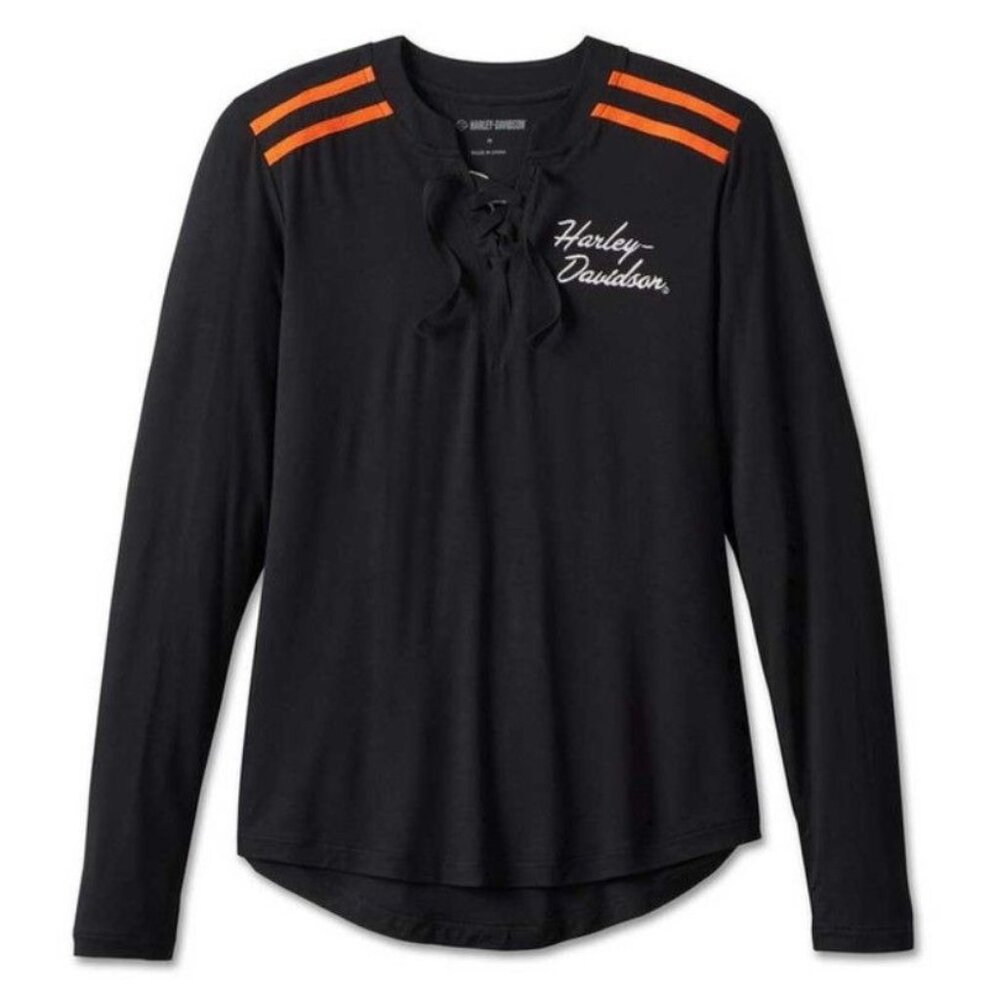 NWT Harley-Davidson® Women's Iconic Black Long Sleeve‎ Henley - Size Small